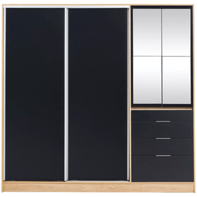 Placard Ricchezze Murano 2P 1.80 Mts. 205X178X58 Corr. Hickory Negro Tx C/Espejo 35231796