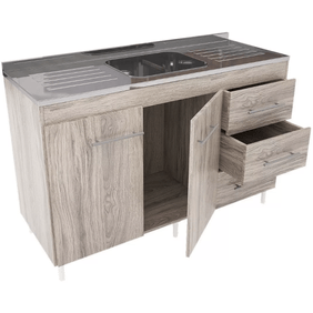 Bajomesada Orlandi 2 Puertas 3 Cajones Patas Regul.140X80X47Cm Abedul + Bacha Acer. Inox 3017 42