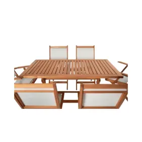 Juego De Patio Mobilipack L Ficus Mesa 140X76 4 Sillas 2 Sillones Nogal F303 300 301