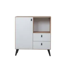 Biblioteca RICHHEZZE Leggero 1 Estante 1 Puerta 2 Cajones 100X89.5X37CM Roble Kendal Natural Blanco Texturado 36466527
